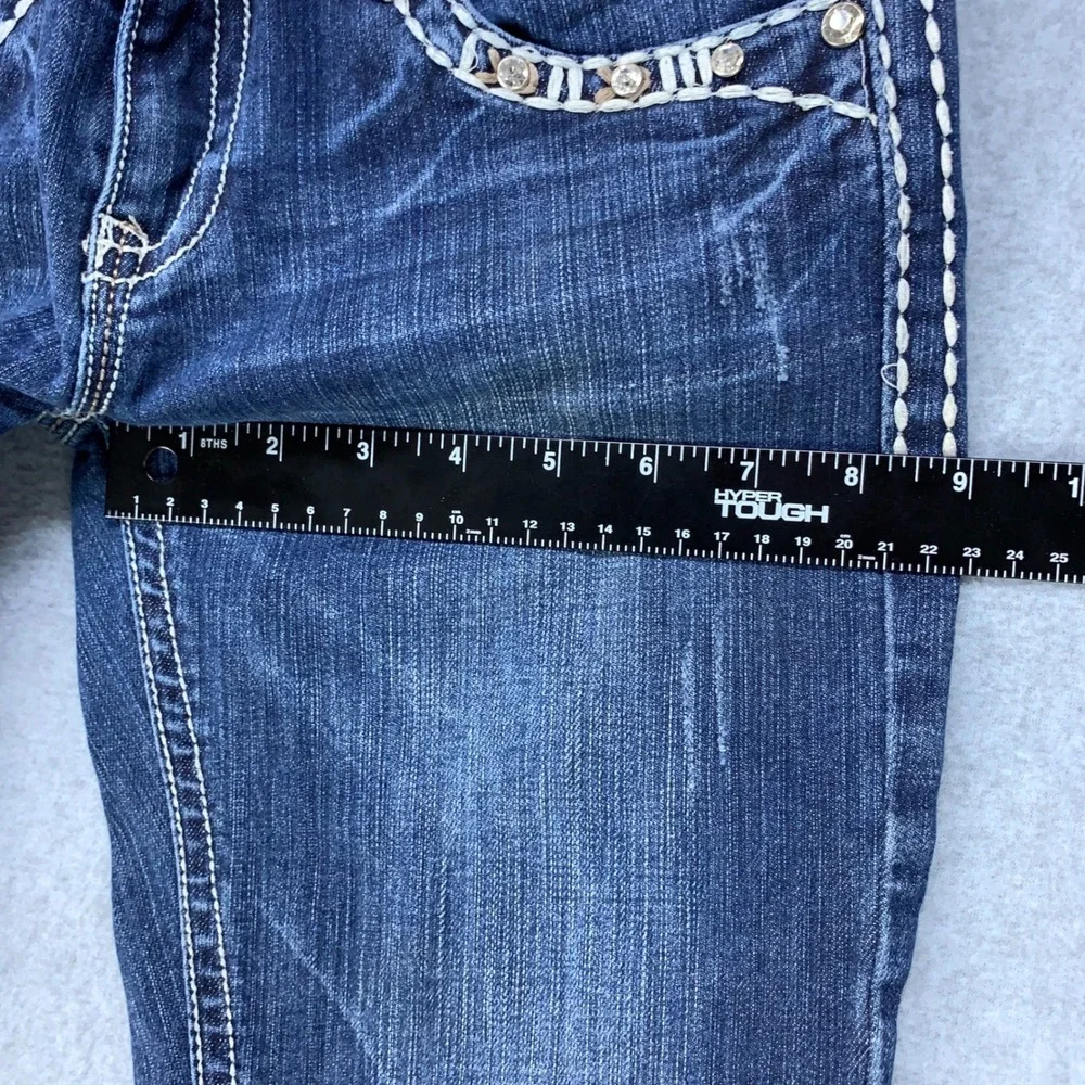 L.A. Idol Bootcut Jeans Womens 7 Blue Rhinestone Embroidered Pockets Stretch